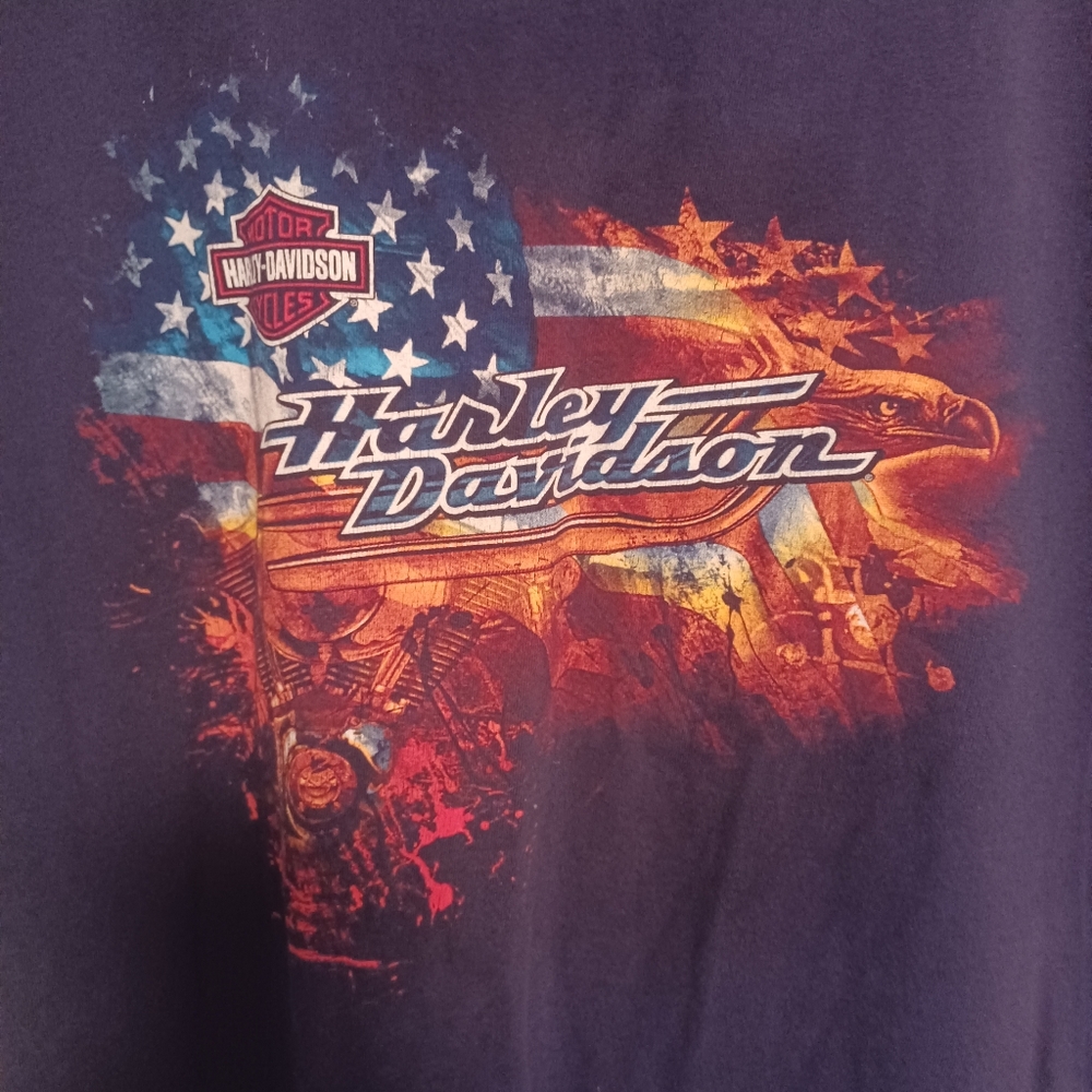Harley-Davidson Blue Short Sleeve Tee with Patriotic Design